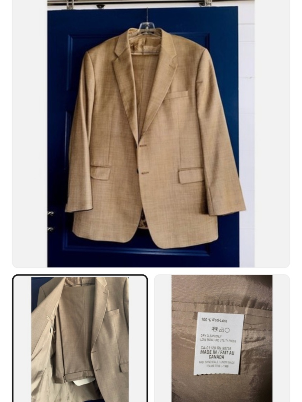 Lauren Ralph Lauren Suit Mens 48L Tan Brown 42x33 pants Wool Glen Plaid 2-Button